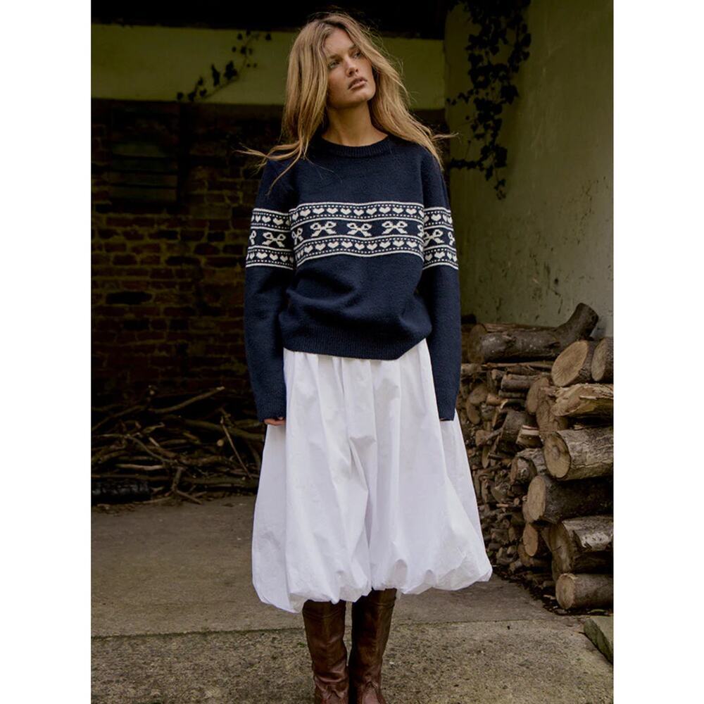 Namirta Knitted Sweater In Peacoat With Fairisle Bow